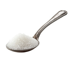 Sugar granules in a vintage silver spoon isolated against a clean Transparent background for culinary presentation, sugar in spoon isolated on PNG background