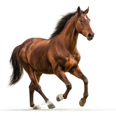 Obraz premium Powerful Chestnut Horse Galloping Isolated on White Background Stock Photo