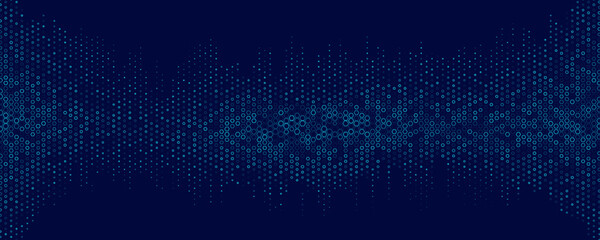 Futuristic background of blue hexagons for Business or Science online webinar. Abstract tech honeycomb mosaic. Medical research presentation. Vector Illustration backdrop. EPS 10