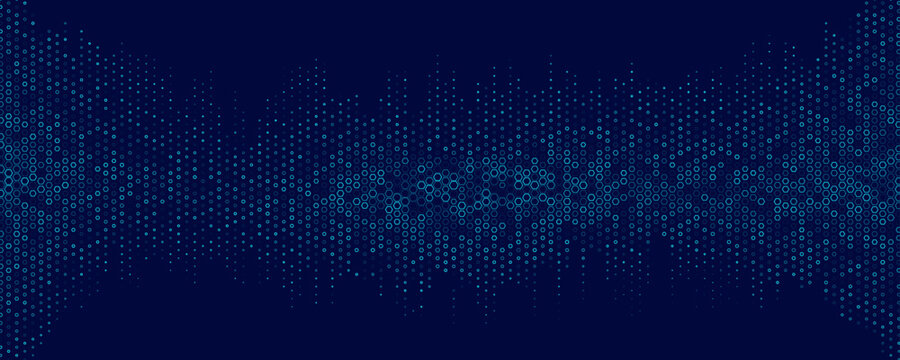 Futuristic background of blue hexagons for Business or Science online webinar. Abstract tech honeycomb mosaic. Medical research presentation. Vector Illustration backdrop. EPS 10