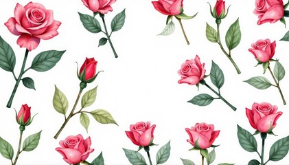 Delicate watercolor rosebuds arranged in a repeating pattern , dainty, print, spring