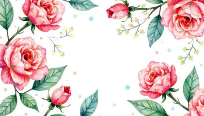 Delicate watercolor roses & leaves, repeating floral design , surface, floral background
