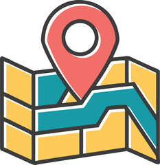 Map with Pink Pointer & Blue Road on Yellow Surface on Transparent BG