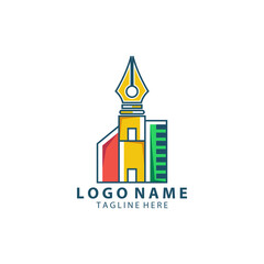 pen building logo design vector