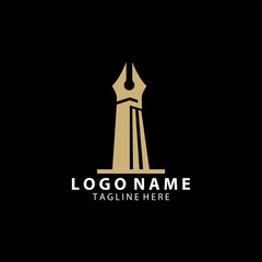pen tower building logo design vector