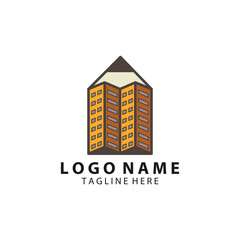 pencil building logo design vector