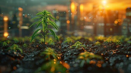 An abstract technology background showcases a futuristic tech plant flourishing with assistance 