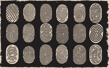 Big collection of fingerprints icon. Thumb Print illustration.