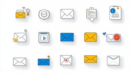 A refined and stylish set of 15 email and message themed outline icons