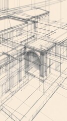 Architectural blueprint of a complex building structure.