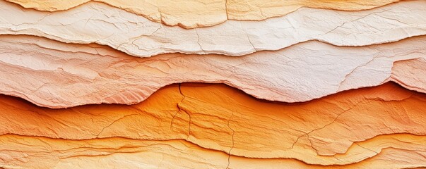 A close-up view of layered rock formations displaying shades of orange, white, and brown, showcasing natural textures and geological patterns.