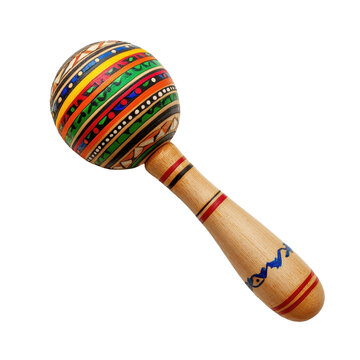 Brightly colored maraca showcases classic Mexican music craftsmanship against a Transparent background, Maraca classic Mexican music Instrument, PNG background