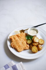 Fish and chips with tar tar sauce 