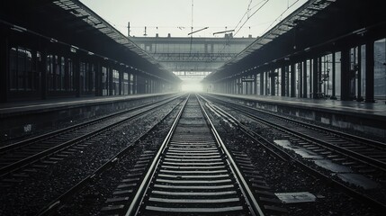 Fototapeta premium Endless Railway Tracks: A Monochromatic Journey