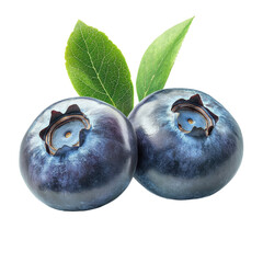 Obraz premium Fresh blueberries with green leaves isolated on a clean white background for culinary and health applications, Fresh blueberry isolated on white background