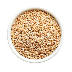 Fototapeta premium Sesame seeds in a white bowl on a clean white surface for culinary use and preparation, Sesame seeds in white bowl isolated on Transparent background