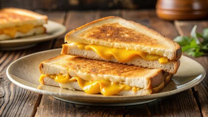 Grilled cheese sandwich on a plate with melted cheese and crispy bread, meal, comfort,  meal, comfort, melted