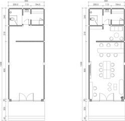 2 dimension floor plan blank and furniture layout design  of store 60 meters squares, line black isolated on white background. Set 4
