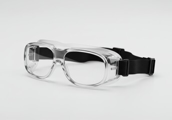 Clear Protective Goggles with Adjustable Black Strap on White Background
