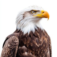 Closeup Portrait of a Majestic Bald Eagle Against a White Background