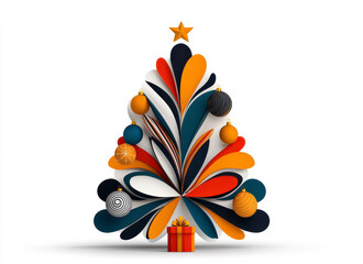 Obraz premium Abstract Christmas Tree with Colorful Ornaments and Gift
