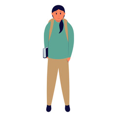 University Student Illustration in Flat Design. Vector Character