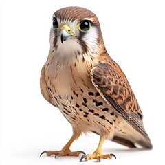 Obraz premium Brown Kestrel Bird Portrait Against White Background