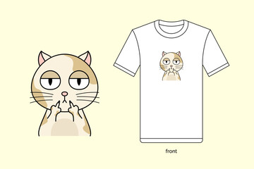 Cute cat animals showing gesture middle finge. Illustration vector design with T-shirt mockup. EPS 10