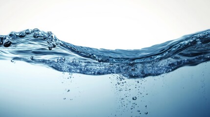 Pure water wave, bubbles, studio backdrop, liquid texture, advertisement