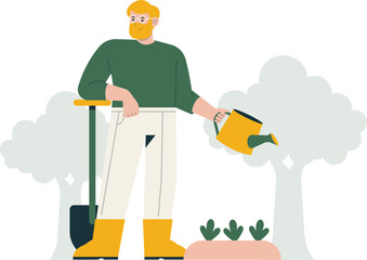 Gardener Agriculture Farming Character Farmer Planting Village Profession Field Nature Cultivation Farm Illustration Harvest Industry Plantation Farmland Gardening Vegetables Cattle