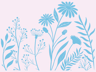 Botanical Silhouette Floral Vector Illustration on Pastel Background