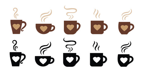Coffee Cup with Heart Icons – Love and Coffee Concept Vector Set