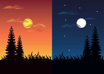 Day and night views of the grassland