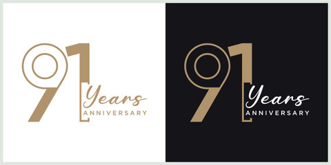 anniversary 91th logotype vector with brown and white color for special celebration day