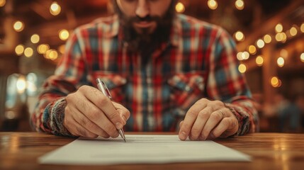 Close-up of a person signing a document