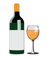 Wine Bottle and Glass – Vector Alcoholic Beverage Illustration