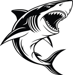 Bold Shark Vector Illustration Aggressive Black and White Marine Design | Shark Vector