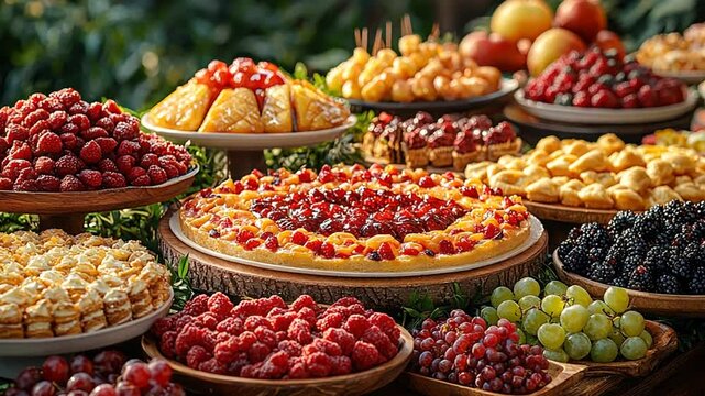 A Delicious Buffet of Cakes, Pies, and Fresh Berries