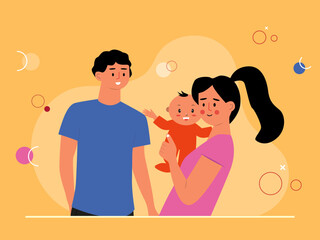 Young mother holding her beloved baby with her father beside her illustration. Family illustration. Flat vector illustration concept.