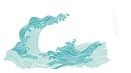 Japanese background with line ocean sea pattern vector. Abstract template with geometric wave pattern. 