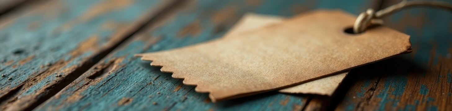 Low angle view of brown paper tag with string , message, empty, advertising