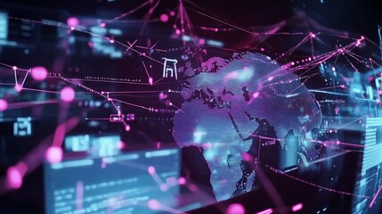 Obraz premium Global Network Connections: A Visual Representation of Worldwide Digital Interconnectivity