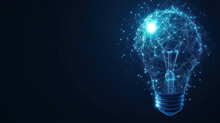 Glowing Networked Idea Bulb, Dark Background, Innovation Concept