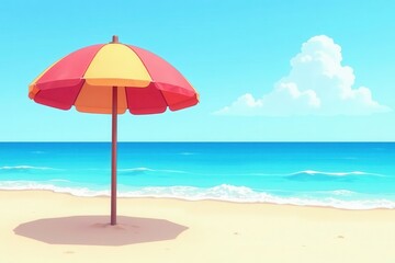 Simple line drawing of beach umbrella, open top , coastal, linear, wind