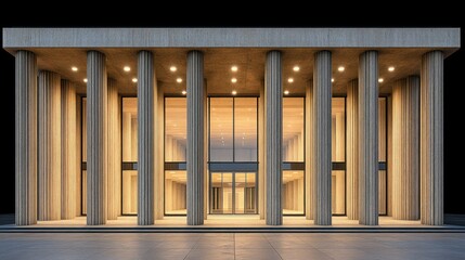 Modern minimalist architectural building facade at night