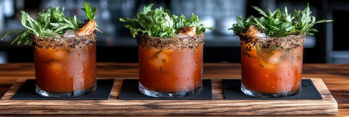 Spicy Bloody Marys with garnishes