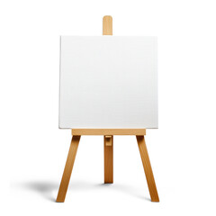 White canvas on a wooden easel front view isolate on transparent background