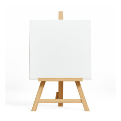 White canvas on a wooden easel isolate on transparent background