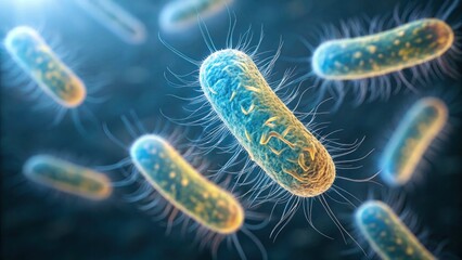 Obraz premium Pathogens Microbes Infectious Disease concept, Microscopic view of bacteria with intricate details and vibrant colors.