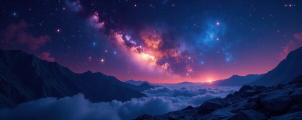 Darkness illuminated by twinkling celestial bodies, cosmos, glitter, cosmic